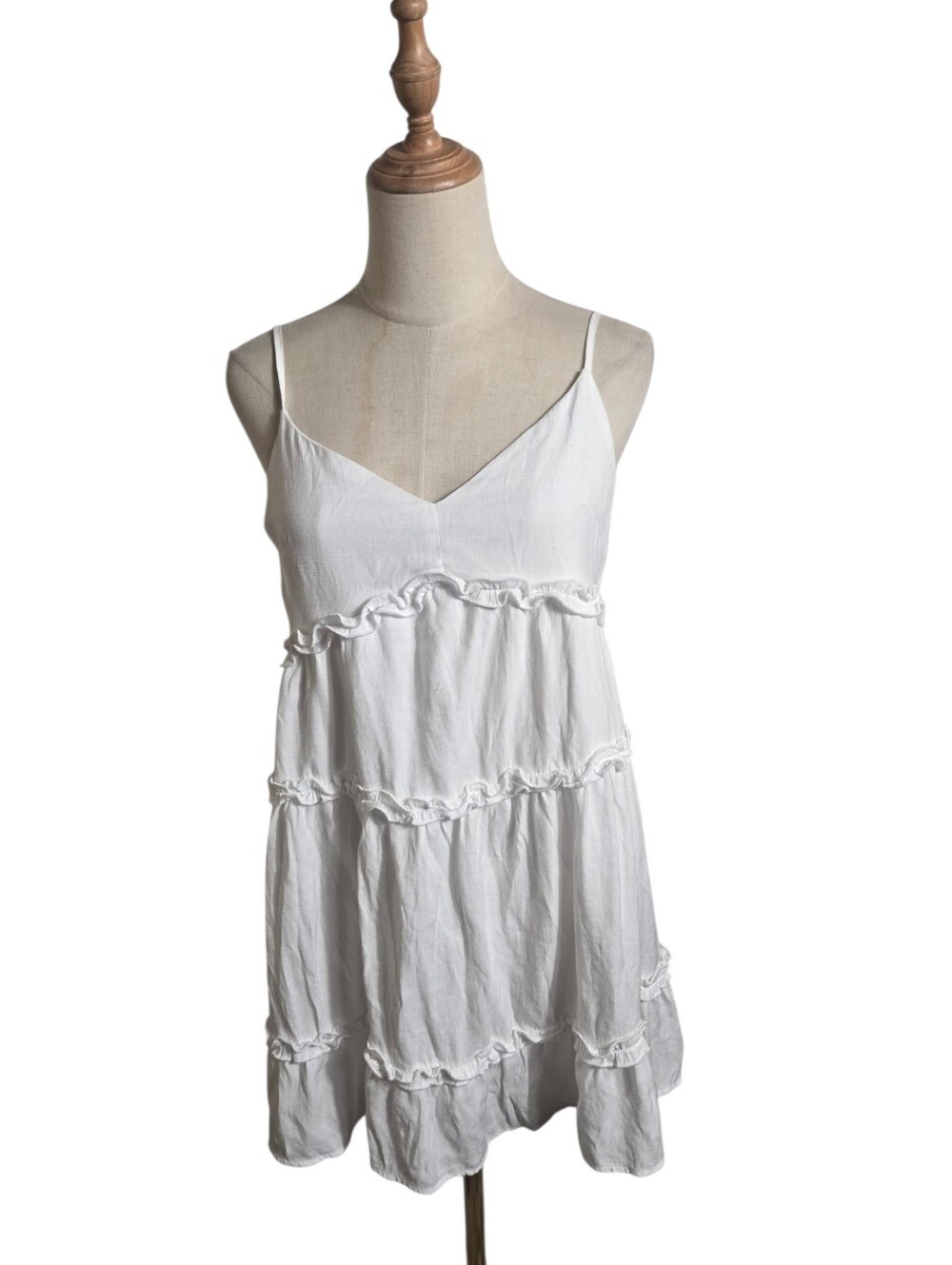 Altar'd State Women’s White Tiered Ruffle Spaghetti Strap Mini Dress